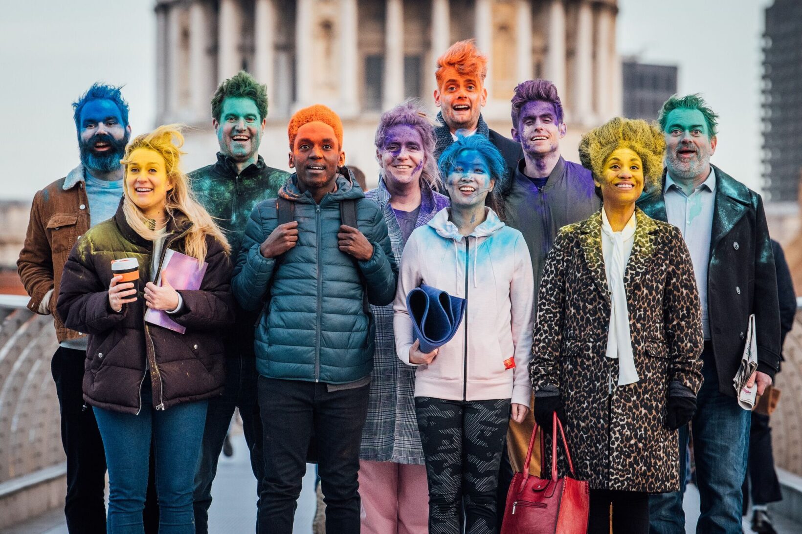 Nakd Bars Mind Blown group of performers colourful paint on heads