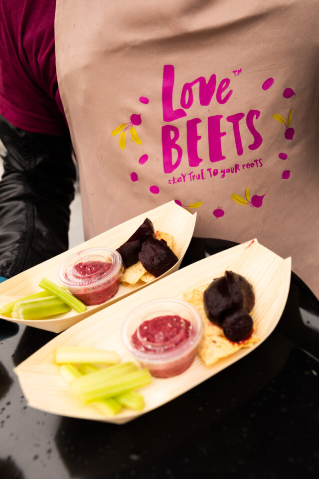 beets, with celery and a dip